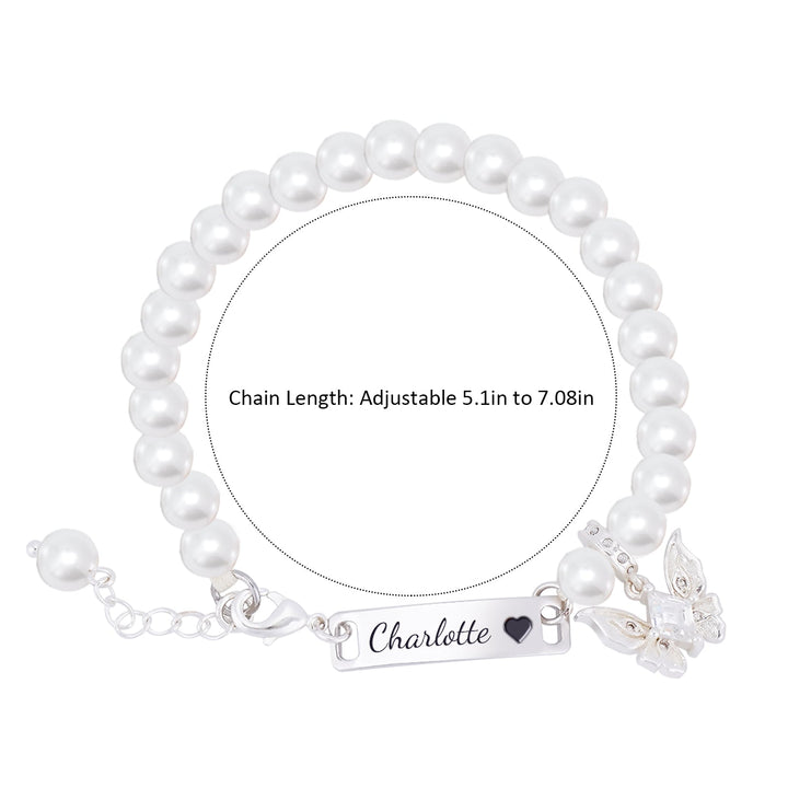 Personalized Girl's Pearl Identity Bracelet – Crystal Butterfly Charm