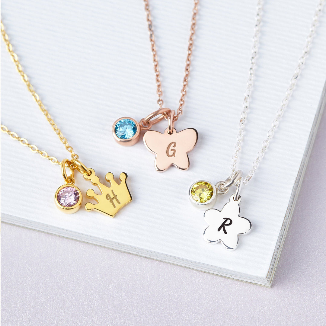 Initial and Birthstone Children's Necklace