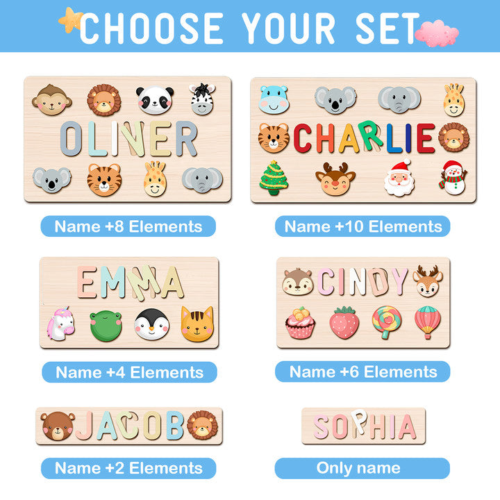 Custom Wooden Baby Name Puzzle with Animals