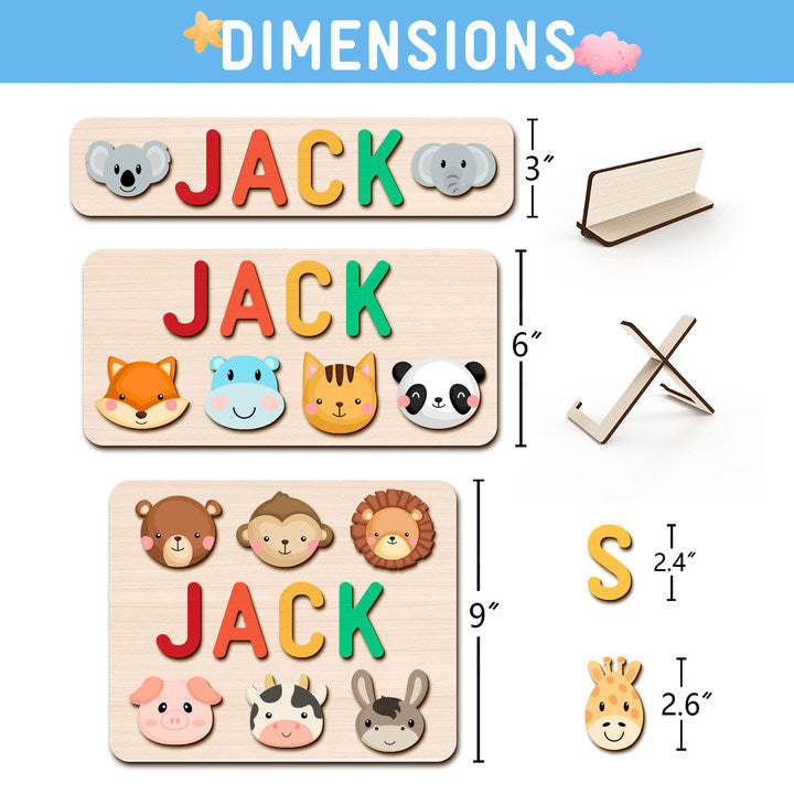 Personalized Wooden Baby Name Puzzle with Animals