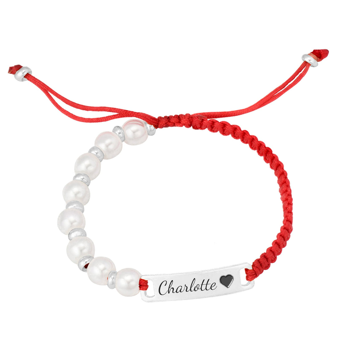 Custom Pearl Beaded Red Cord Name Bracelet for Girls