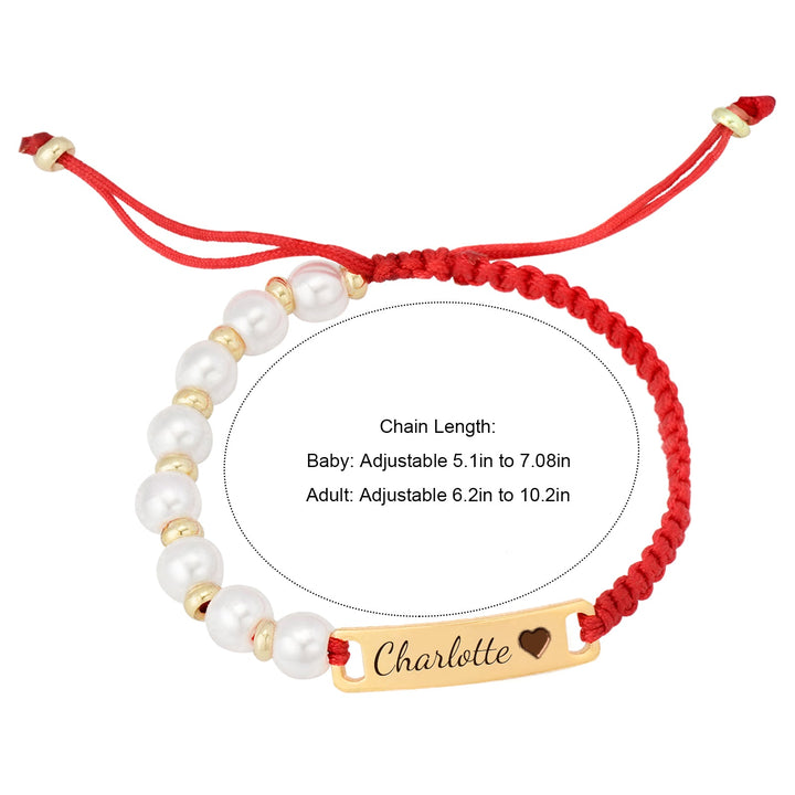 Custom Pearl Beaded Red Cord Name Bracelet for Girls